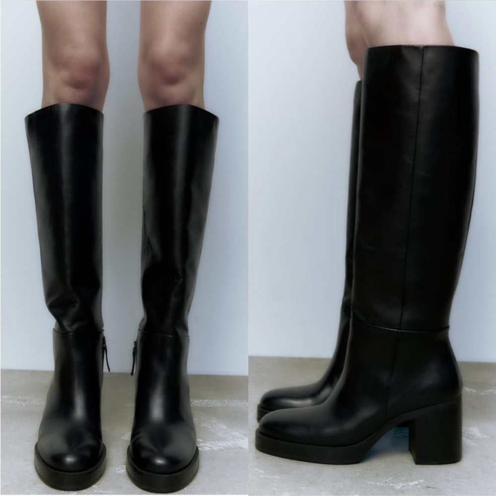 ZARA GENUINE LEATHER HEELED KNEE HIGH BOOTS size 6.5